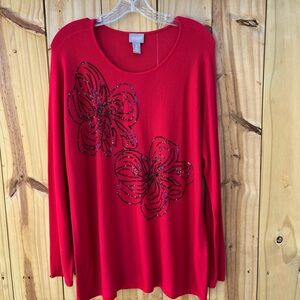 Chico's Red Long Sleeve Relaxed Blouse